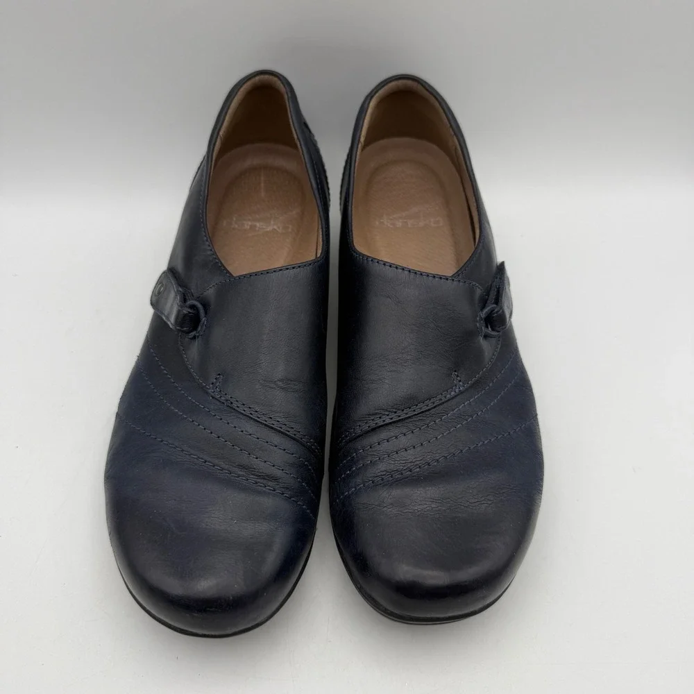 Dansko Franny Leather Slip On Shoes Women 37 US 7 Navy Blue Professional Comfort